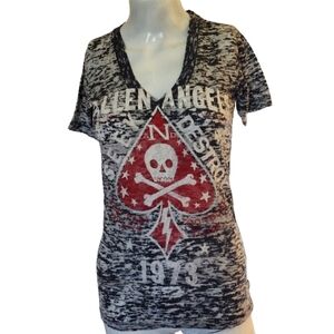 Buckle Tee Women's S Gray‎ White Red Short Sleeve Graphic Tie Dye Fallen Angel